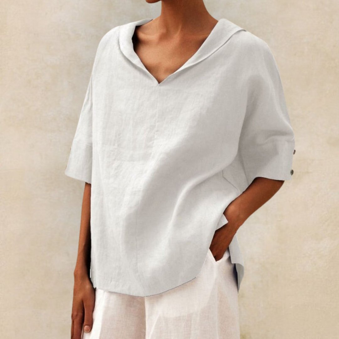 Elena – Damen-Leinenbluse mit V-Ausschnitt