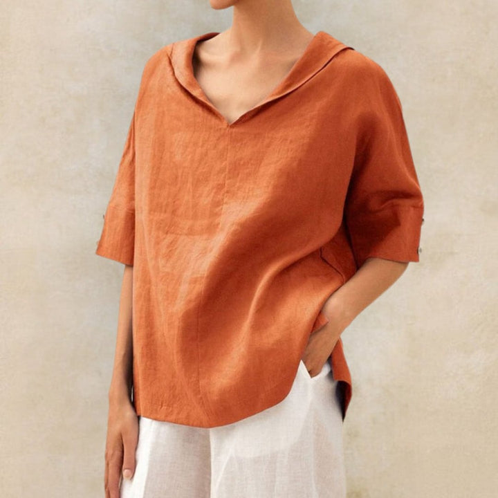 Elena – Damen-Leinenbluse mit V-Ausschnitt