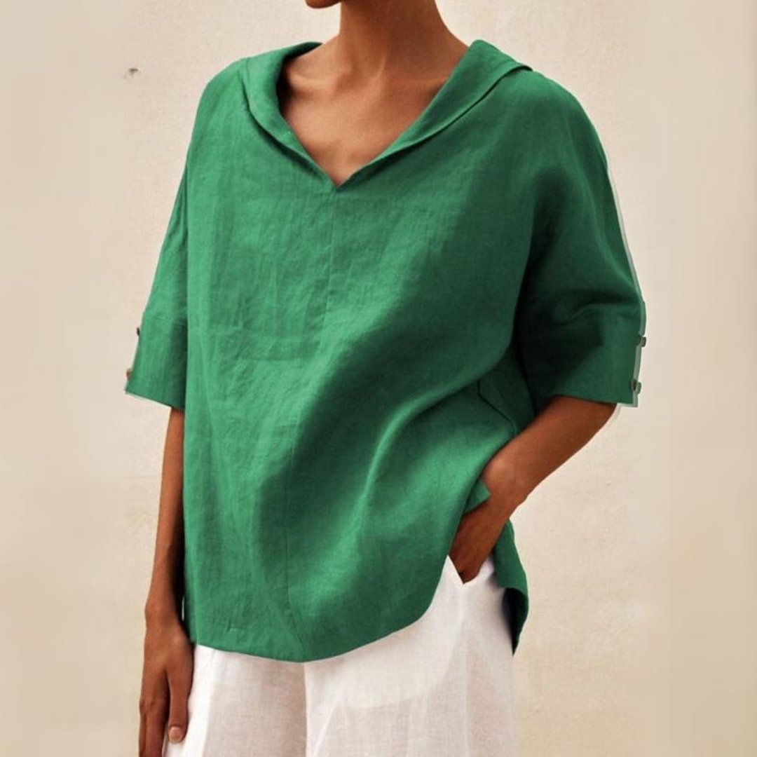 Elena – Damen-Leinenbluse mit V-Ausschnitt