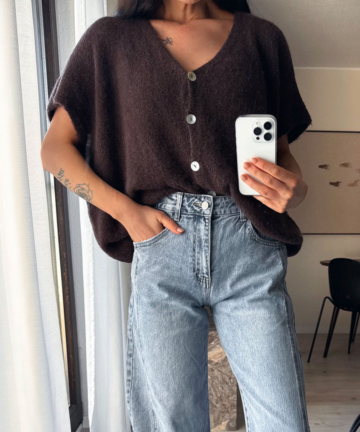 Kurzarm Cardigan Liz Dunkelbraun Ladypolitan ♡