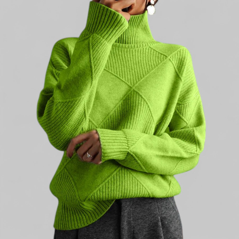 Barbara | Damen Oversized Winterpullover mit Muster und Rollkragen