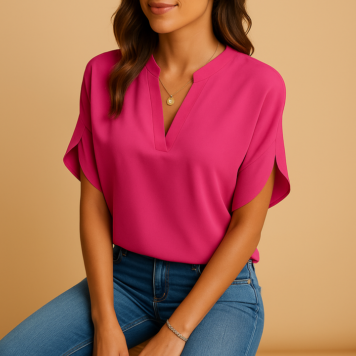 Damen-Satinbluse mit Knöpfen und langen Ärmeln