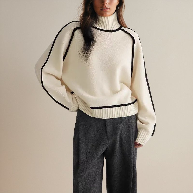 Jana | Damen Winter Rollkragenpullover Mit Color Block Design