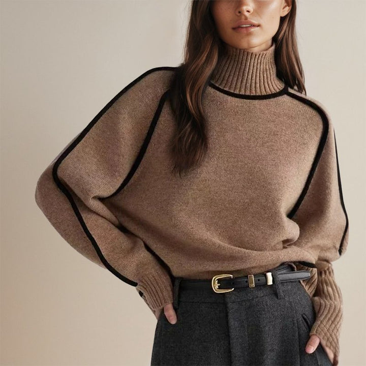 Jana | Damen Winter Rollkragenpullover Mit Color Block Design