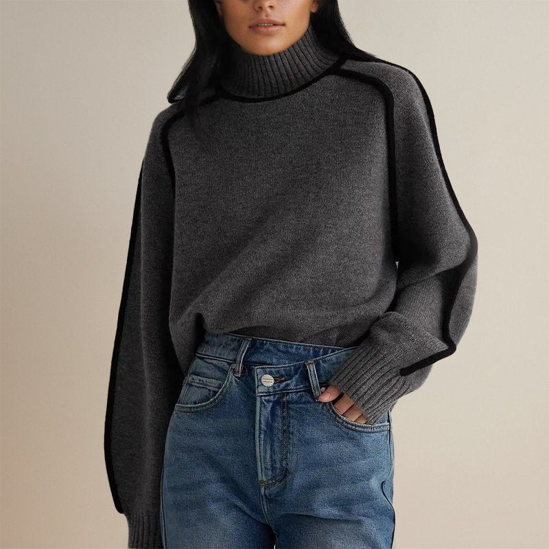 Jana | Damen Winter Rollkragenpullover Mit Color Block Design