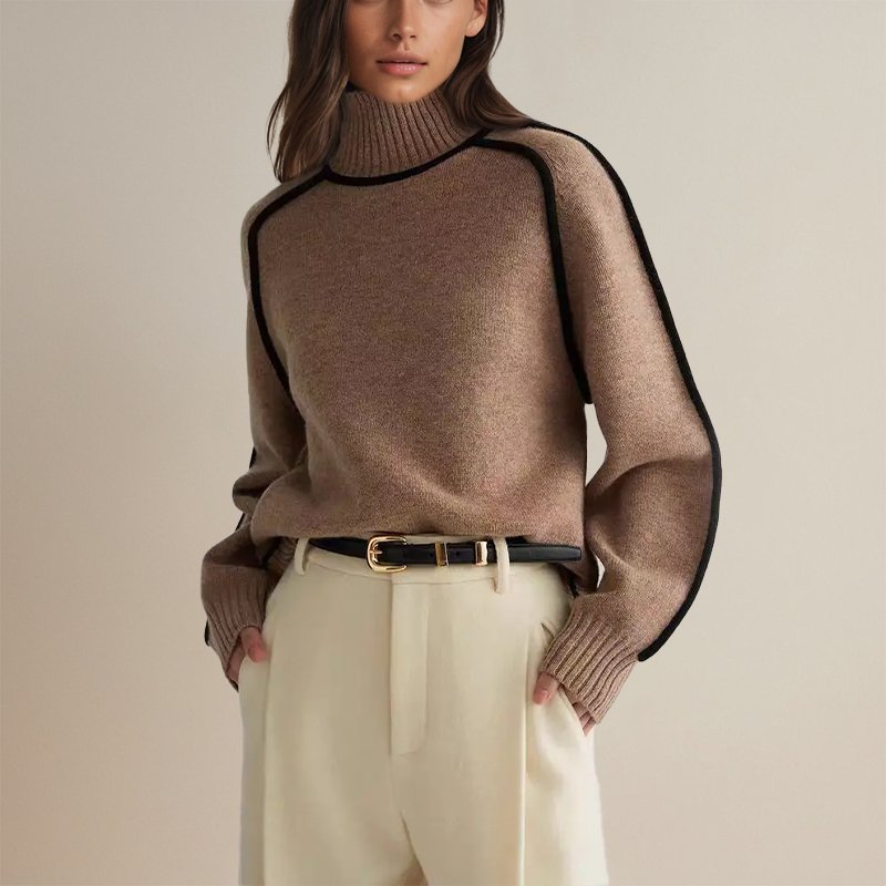 Jana | Damen Winter Rollkragenpullover Mit Color Block Design