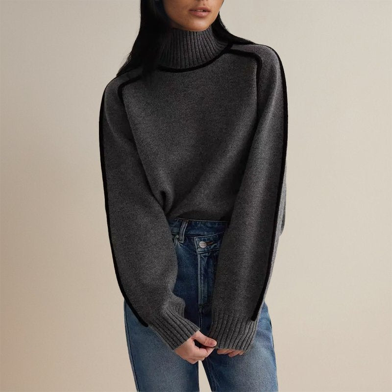 Jana | Damen Winter Rollkragenpullover Mit Color Block Design