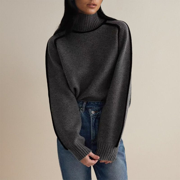 Jana | Damen Winter Rollkragenpullover Mit Color Block Design