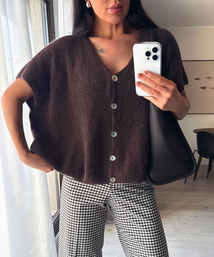 Kurzarm Cardigan Liz Dunkelbraun Ladypolitan ♡