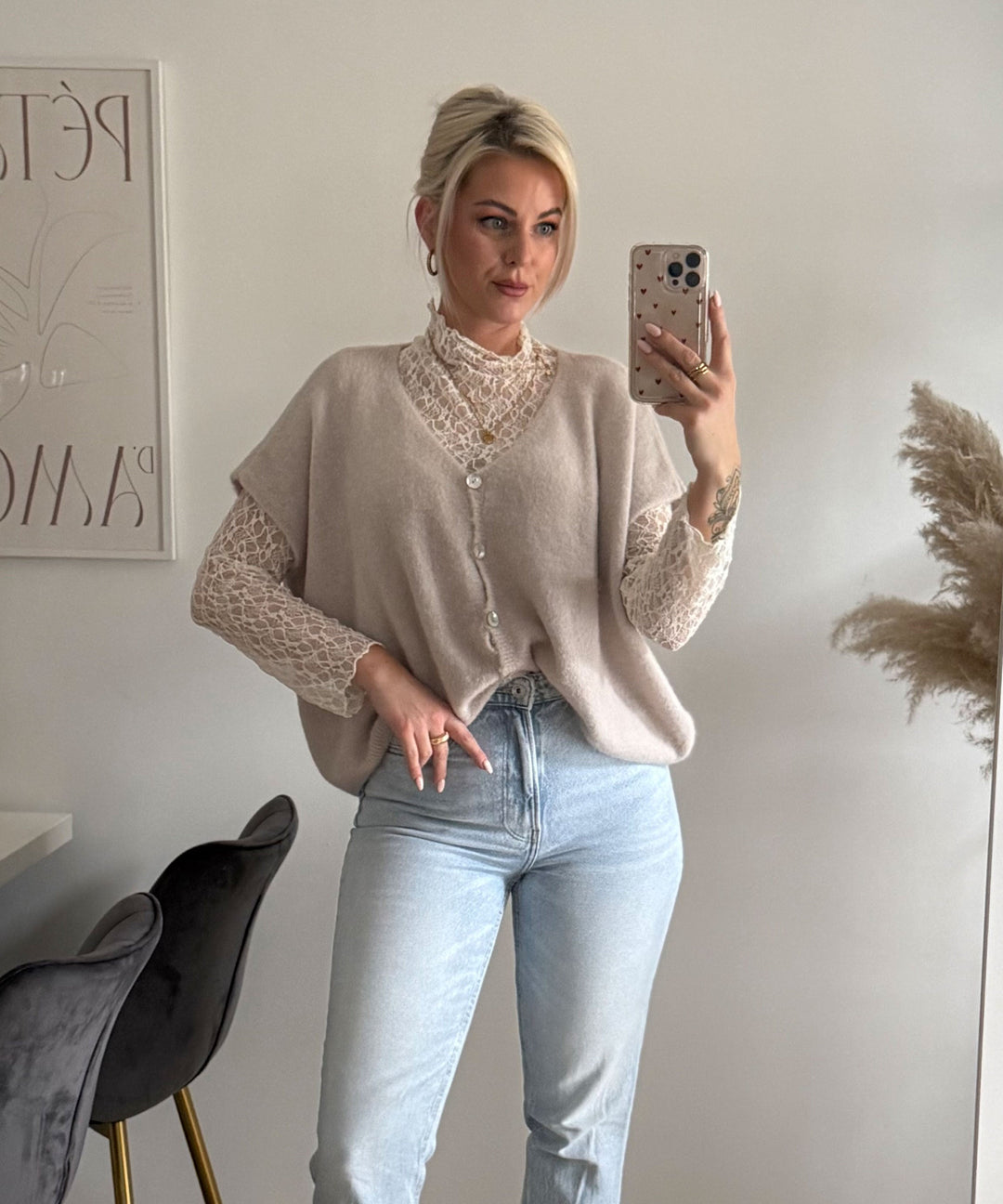 Kurzarm Cardigan Liz Beige Ladypolitan ♡