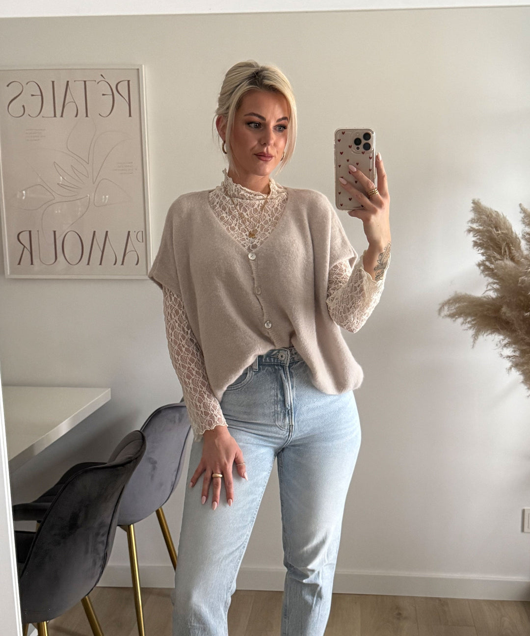 Kurzarm Cardigan Liz Beige Ladypolitan ♡