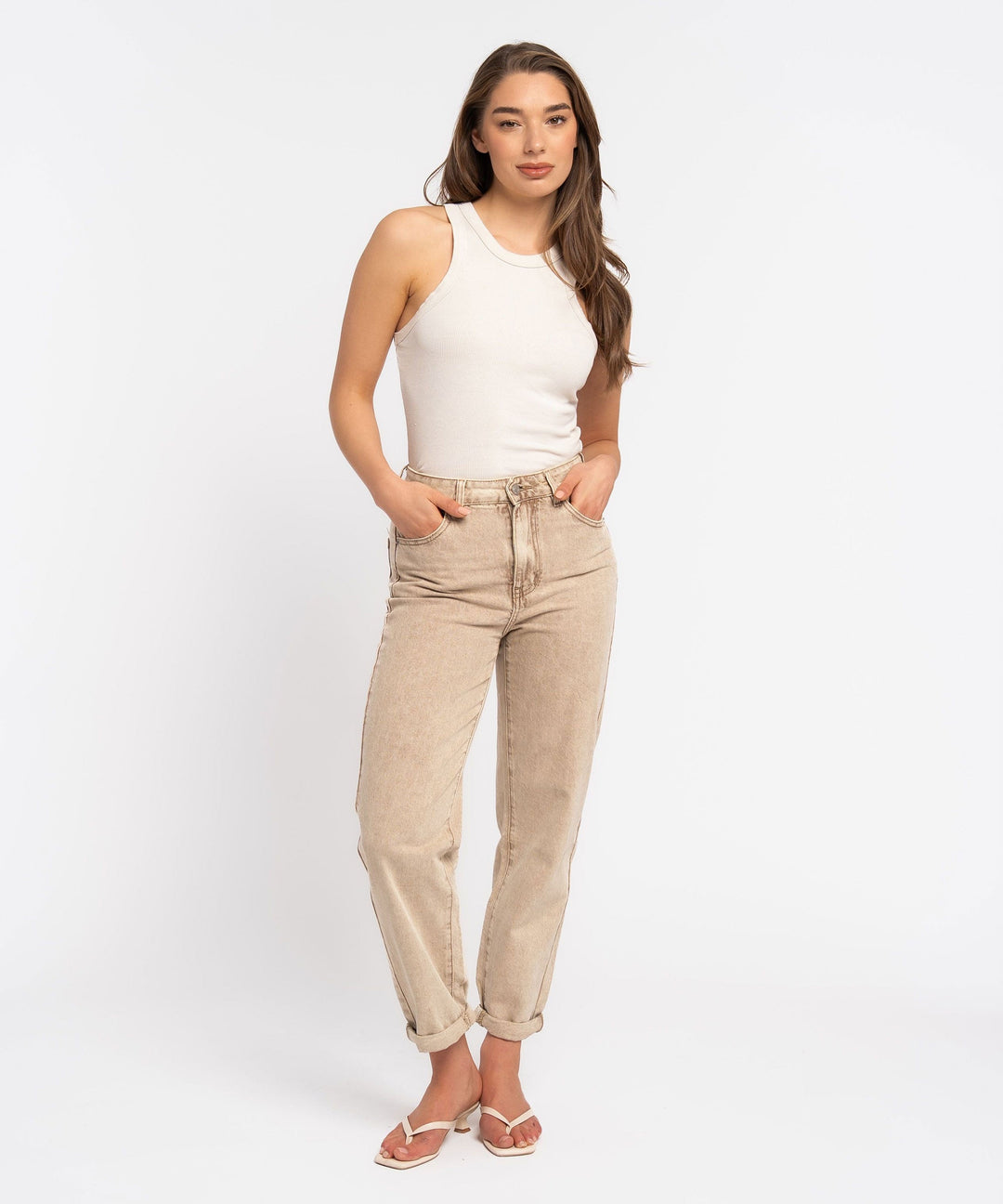 Stretch Mom Jeans Leava Taupe Ladypolitan ♡
