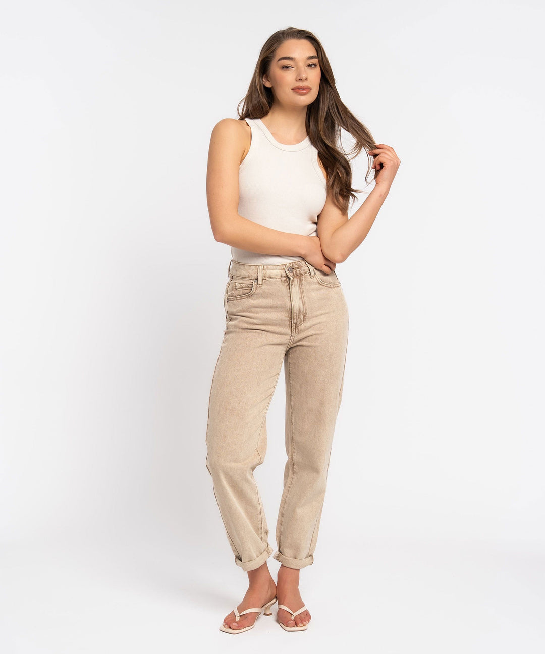 Stretch Mom Jeans Leava Taupe Ladypolitan ♡