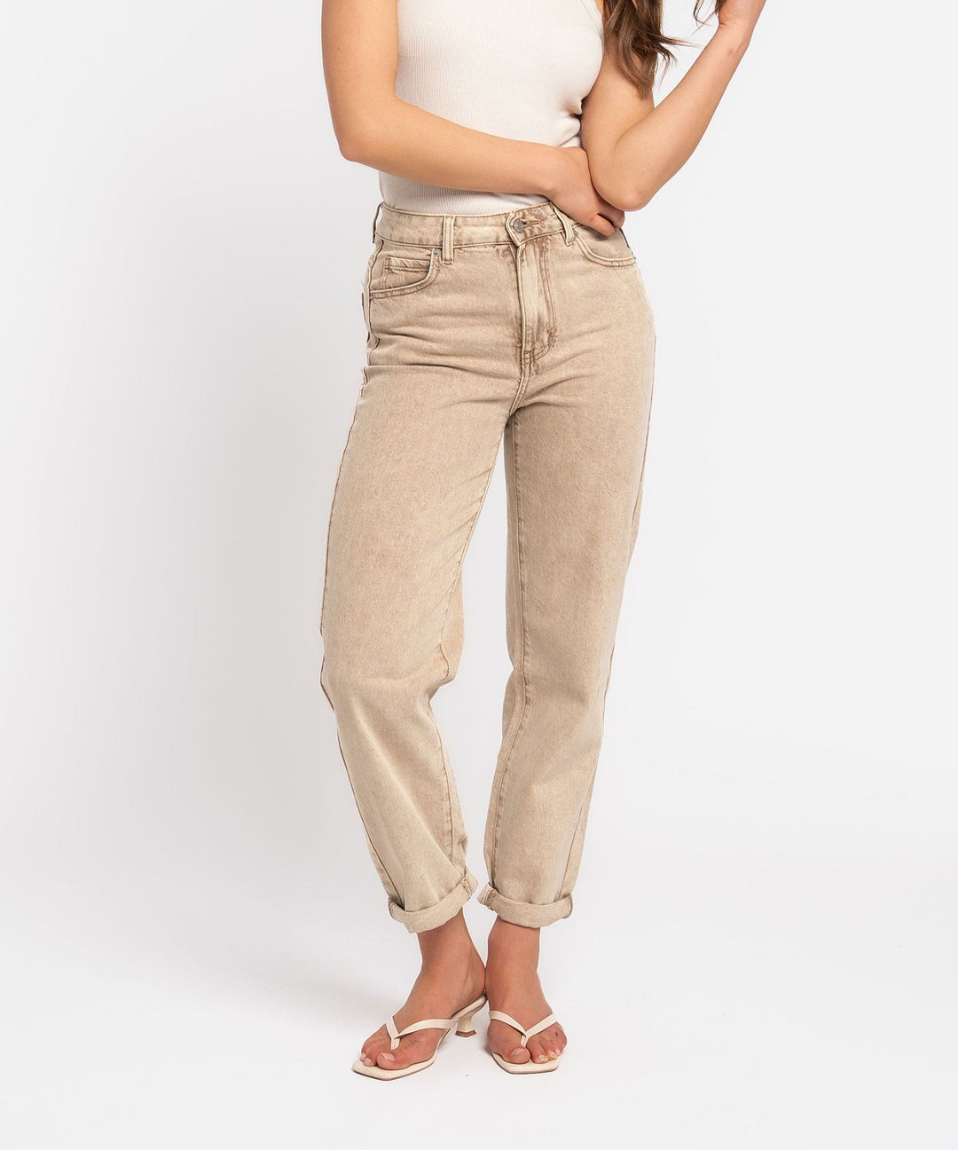 Stretch Mom Jeans Leava Taupe Ladypolitan ♡