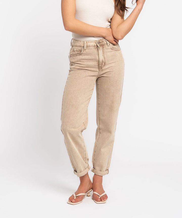 Stretch Mom Jeans Leava Taupe Ladypolitan ♡