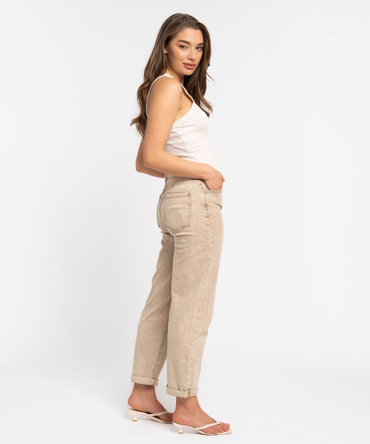 Stretch Mom Jeans Leava Taupe Ladypolitan ♡
