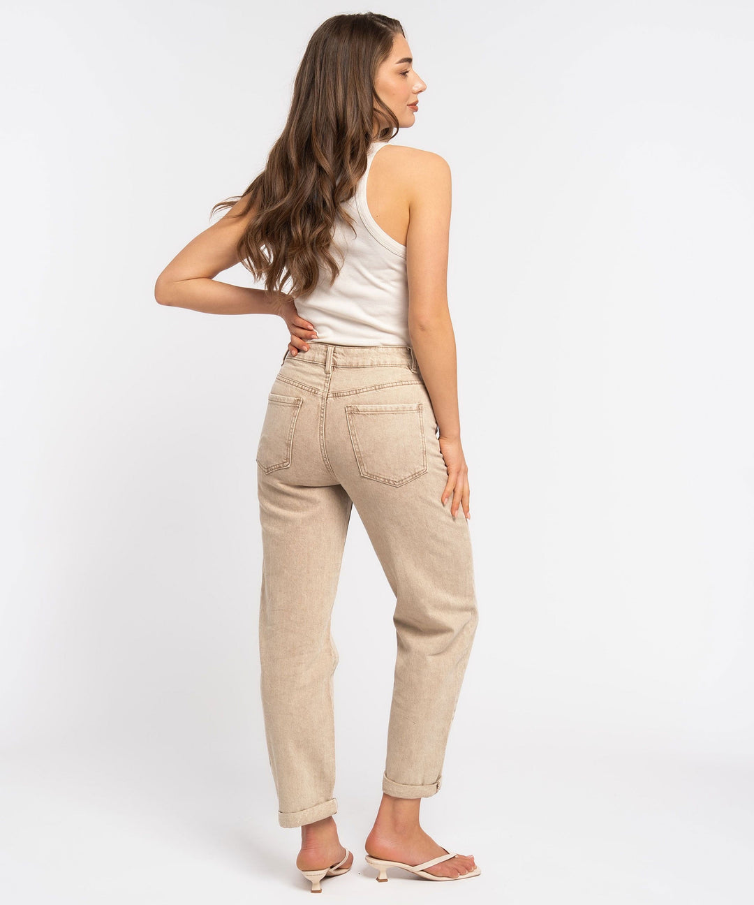 Stretch Mom Jeans Leava Taupe Ladypolitan ♡