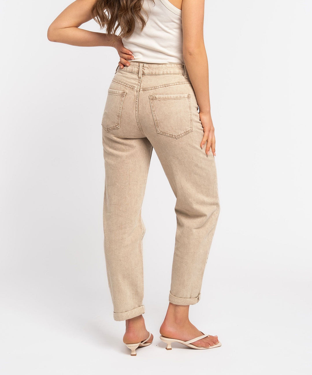 Stretch Mom Jeans Leava Taupe Ladypolitan ♡