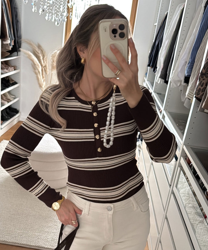 Langarmbody Luvia Streifen Braun Beige