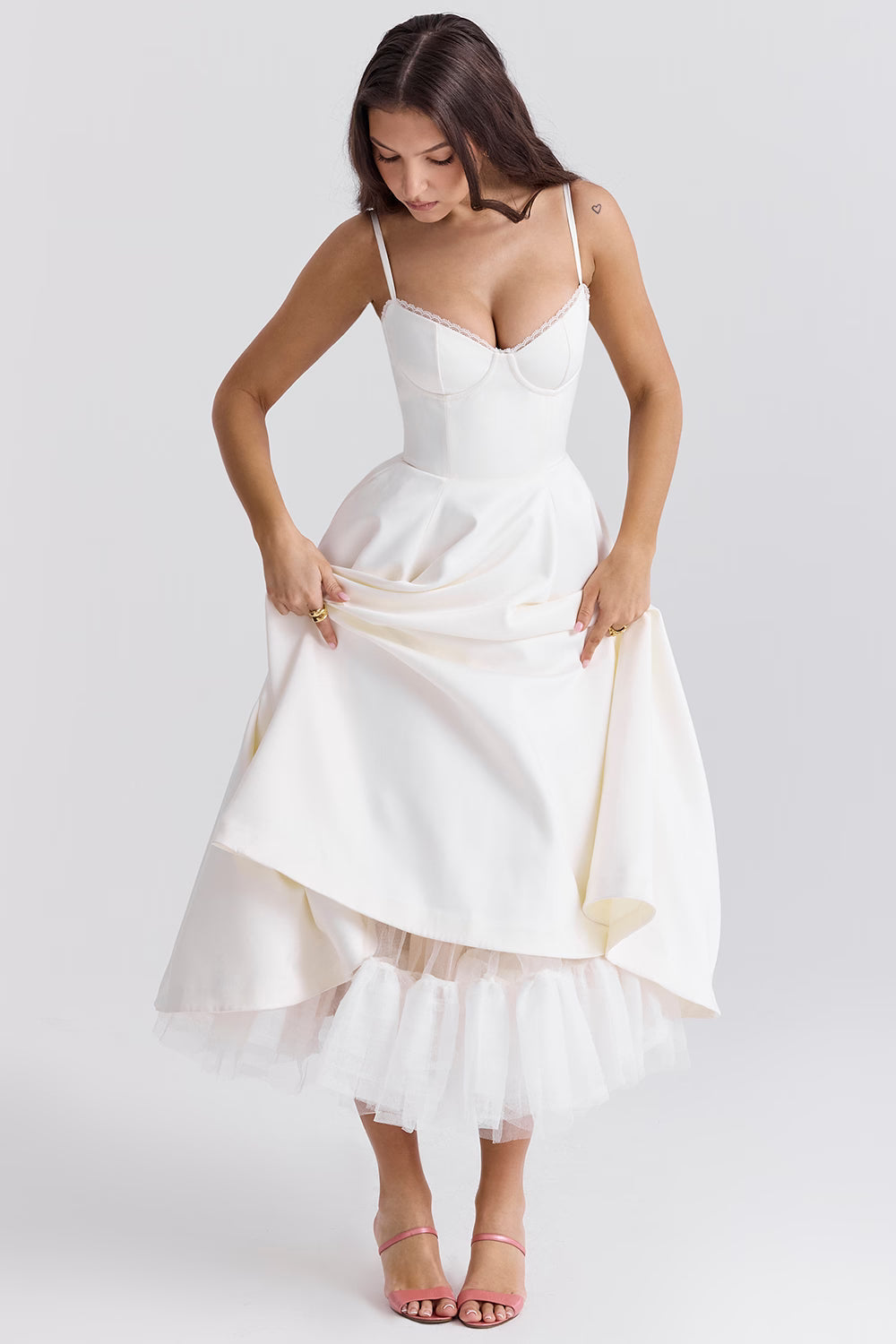 Satin-Korsett-Midi-Kleid für Damen | Hochzeitsgast