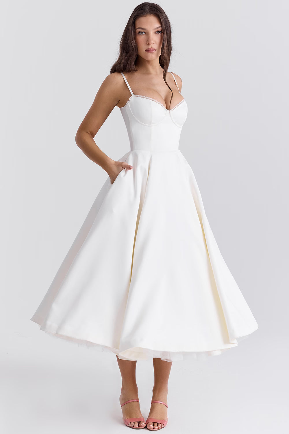 Satin-Korsett-Midi-Kleid für Damen | Hochzeitsgast