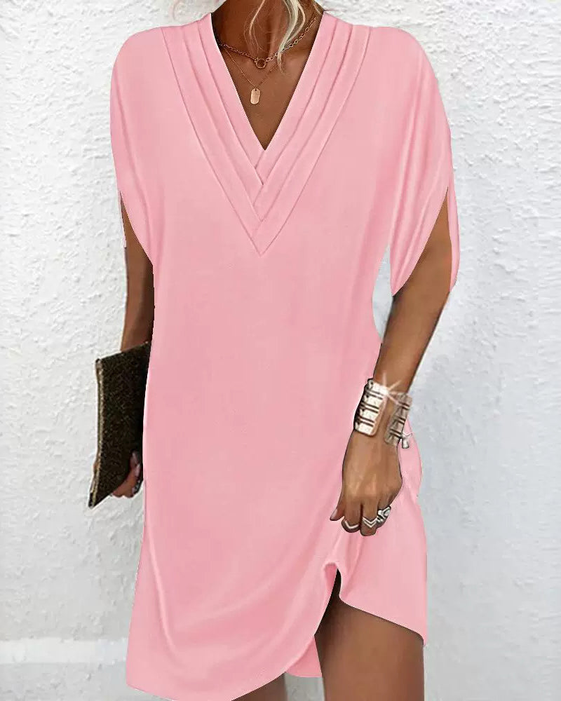 Mia – Elegant Solid Color Slit Sleeve Dress - Image 8