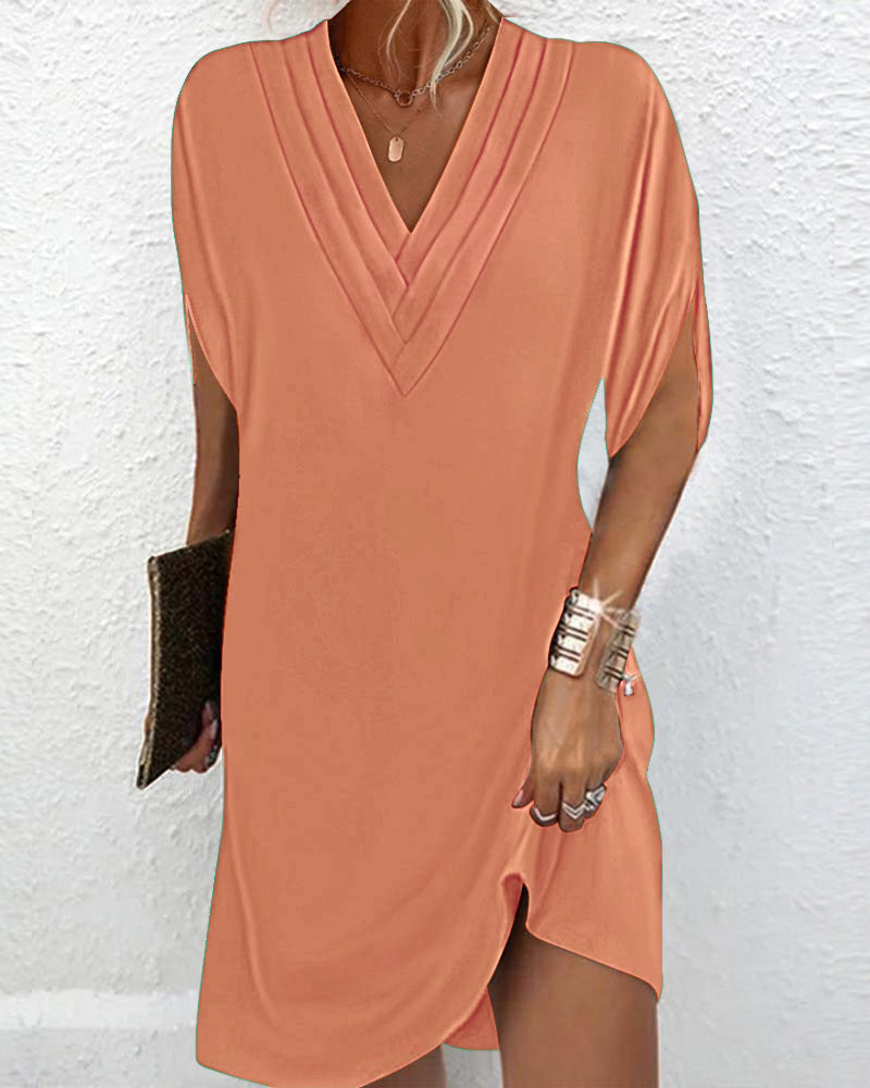 Mia – Elegant Solid Color Slit Sleeve Dress - Image 7