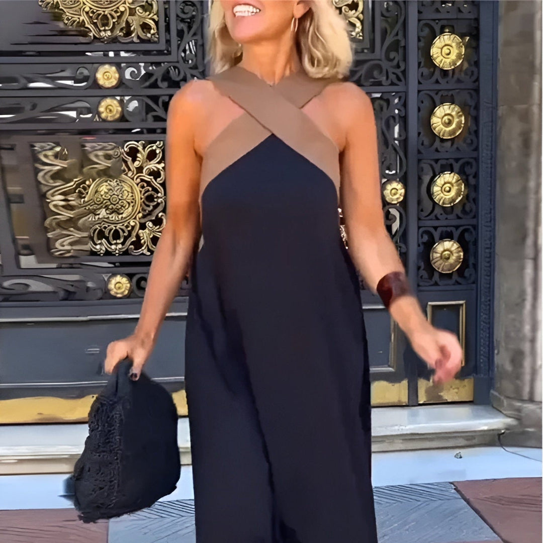 Ärmelloses Maxikleid für Damen mit gekreuztem Rücken