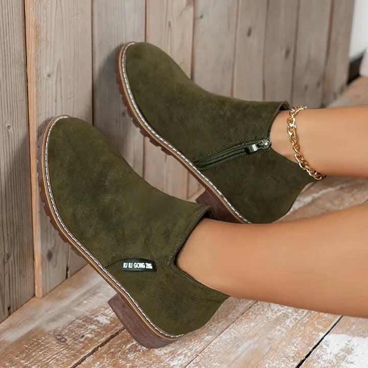 Winterstiefel Damen Mit Blockabsatz | Seitlicher Reißverschluss Stiefeletten