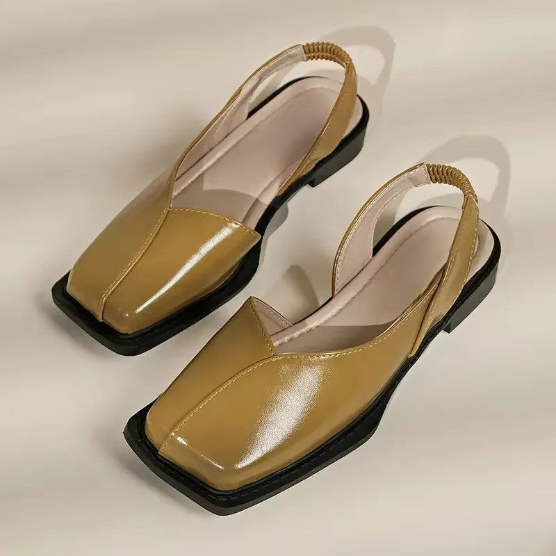 Flache Damenschuhe mit eckiger Spitze und Fersenriemen | Veganes Leder