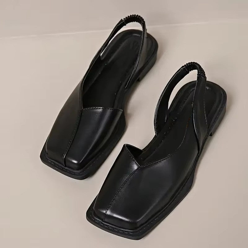 Flache Damenschuhe mit eckiger Spitze und Fersenriemen | Veganes Leder