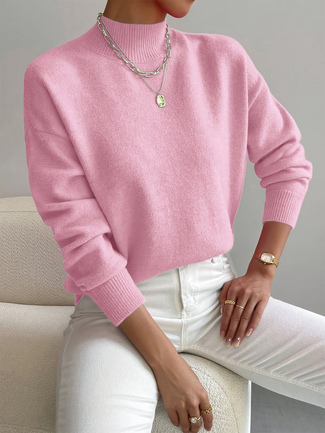 Lydia | Damen Winter Klassischer Pullover Mit Hohem Kragen