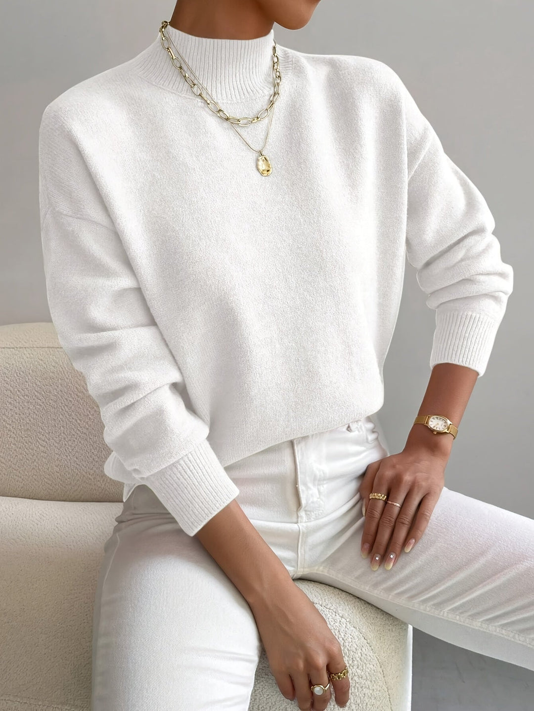 Lydia | Damen Winter Klassischer Pullover Mit Hohem Kragen