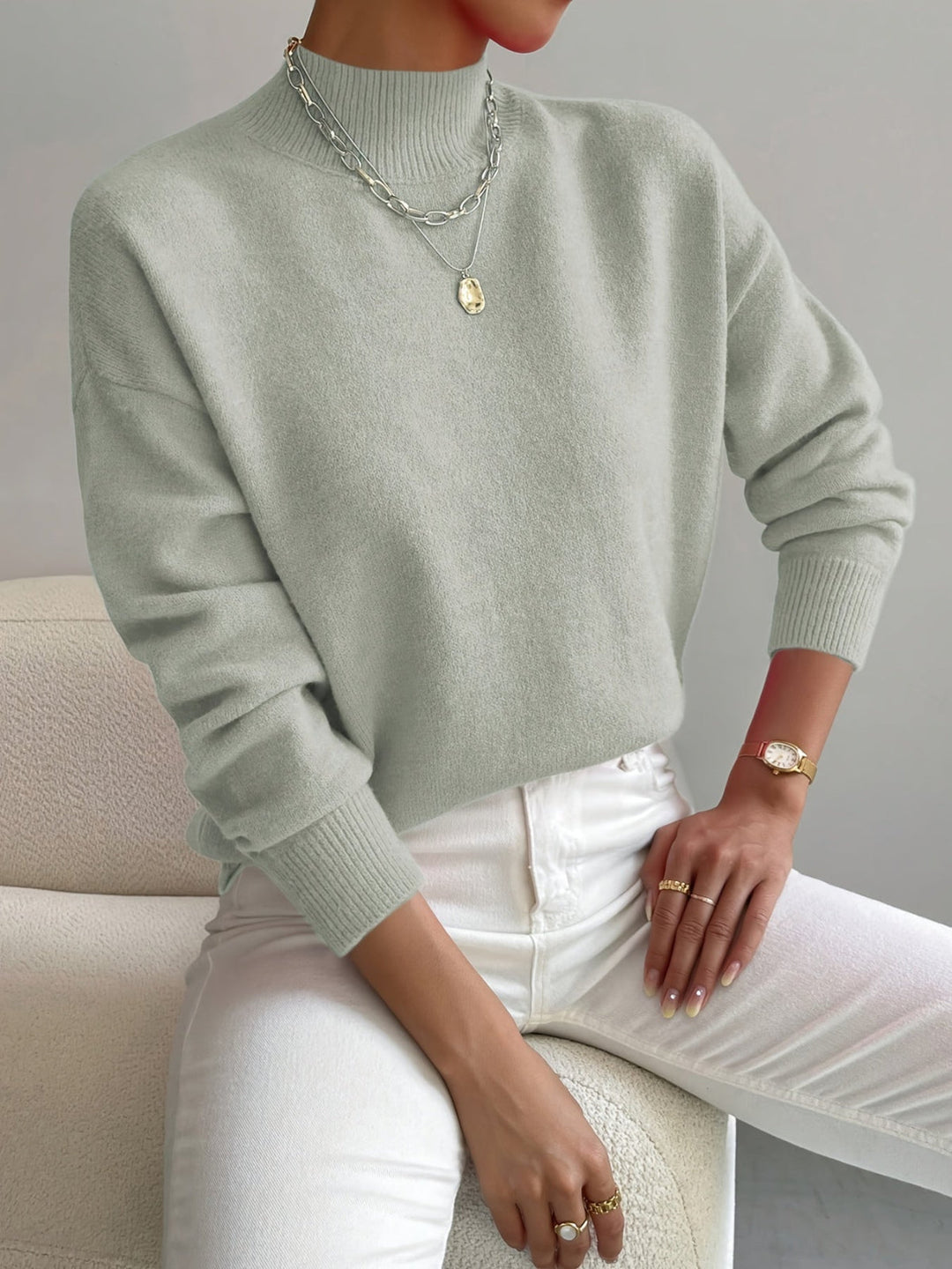 Lydia | Damen Winter Klassischer Pullover Mit Hohem Kragen