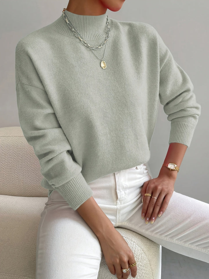 Élodie – Damen Feinstrick Pullover mit Stehkragen