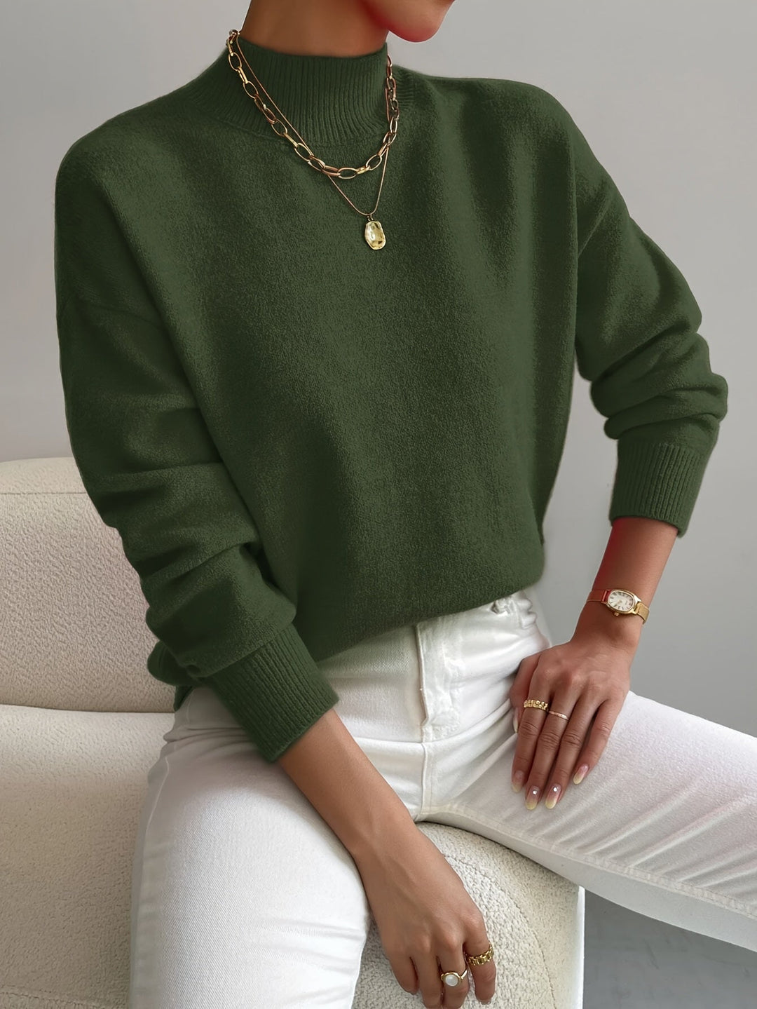 Lydia | Damen Winter Klassischer Pullover Mit Hohem Kragen