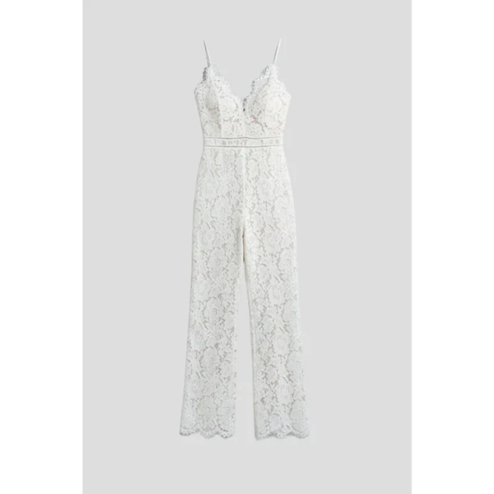 Gabriele | Damen Jumpsuit Mit V Ausschnitt Und Spitze Für Abend
