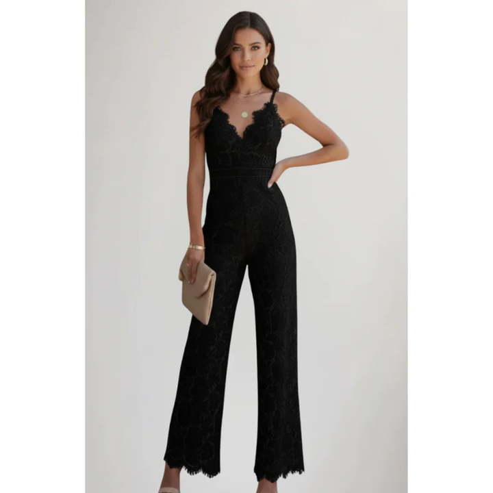 Gabriele | Damen Jumpsuit Mit V Ausschnitt Und Spitze Für Abend
