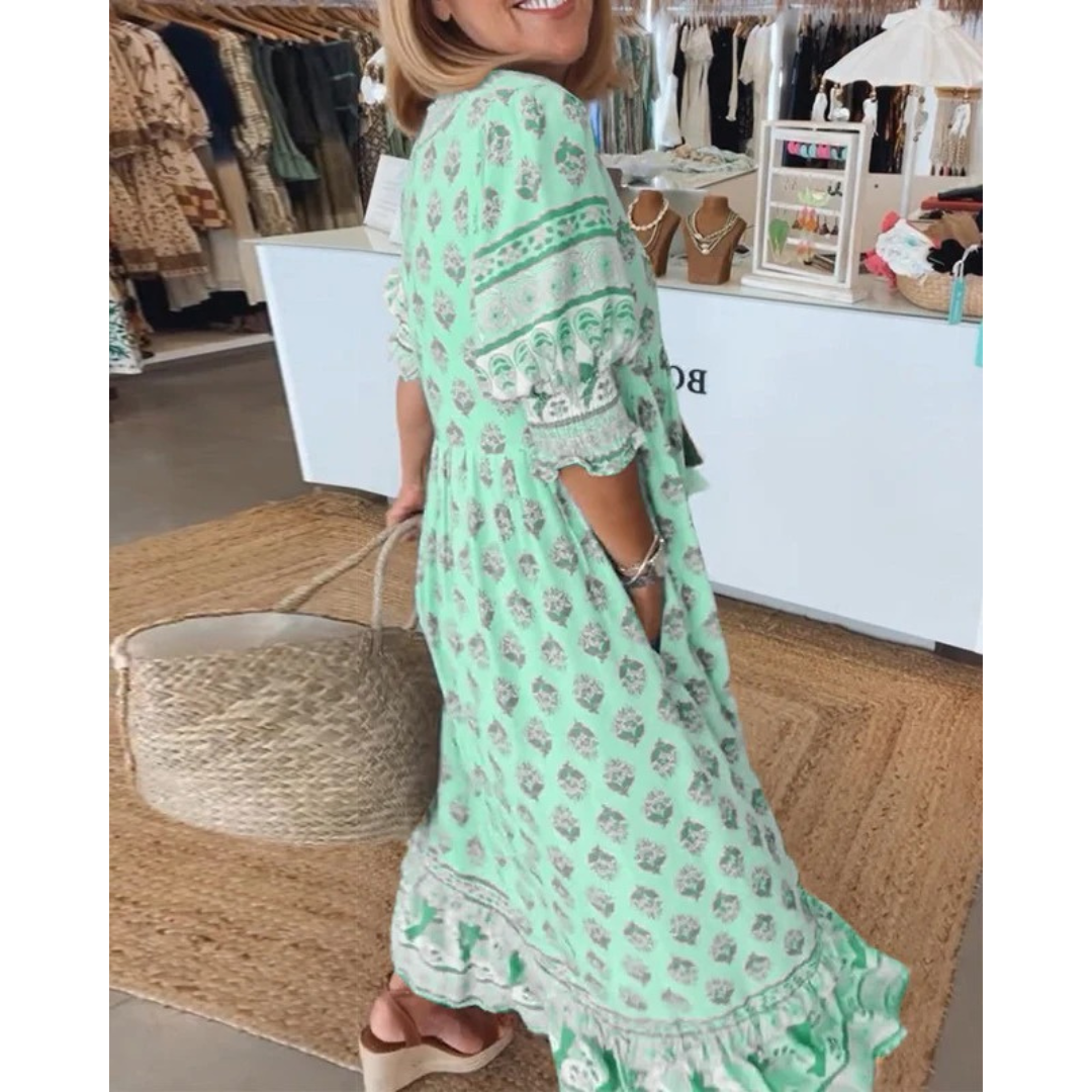 Mechthild | Damen Sommerkleid Mit Muster In Midi Länge
