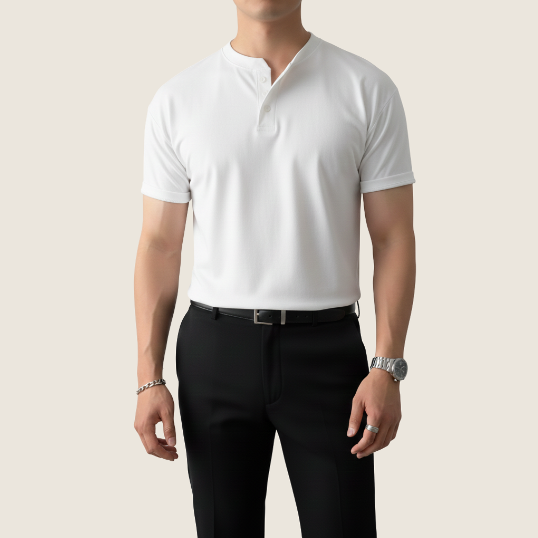 Zacharias | Herren Minimal Knopf Henley Kurzarmshirt