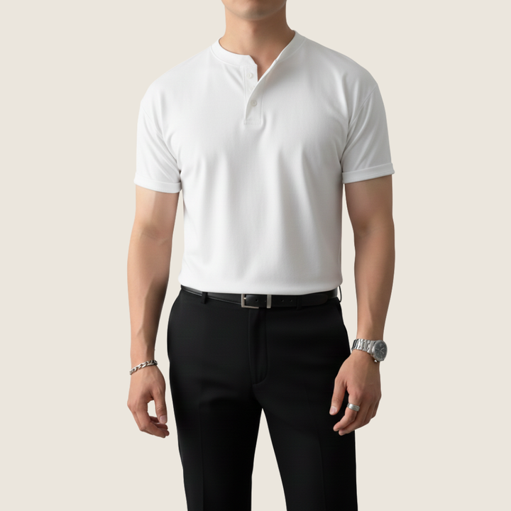 Zacharias | Herren Minimal Knopf Henley Kurzarmshirt