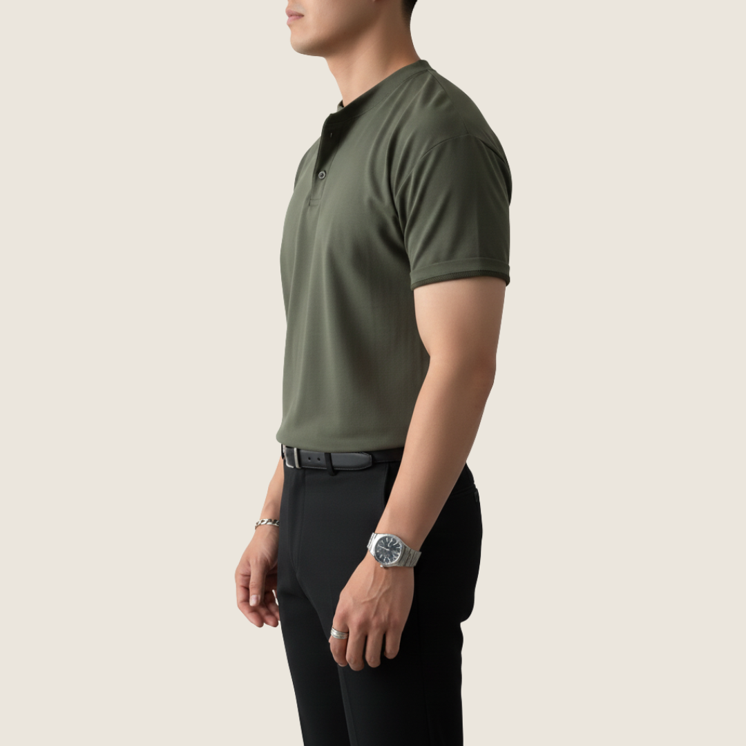 Zacharias | Herren Minimal Knopf Henley Kurzarmshirt