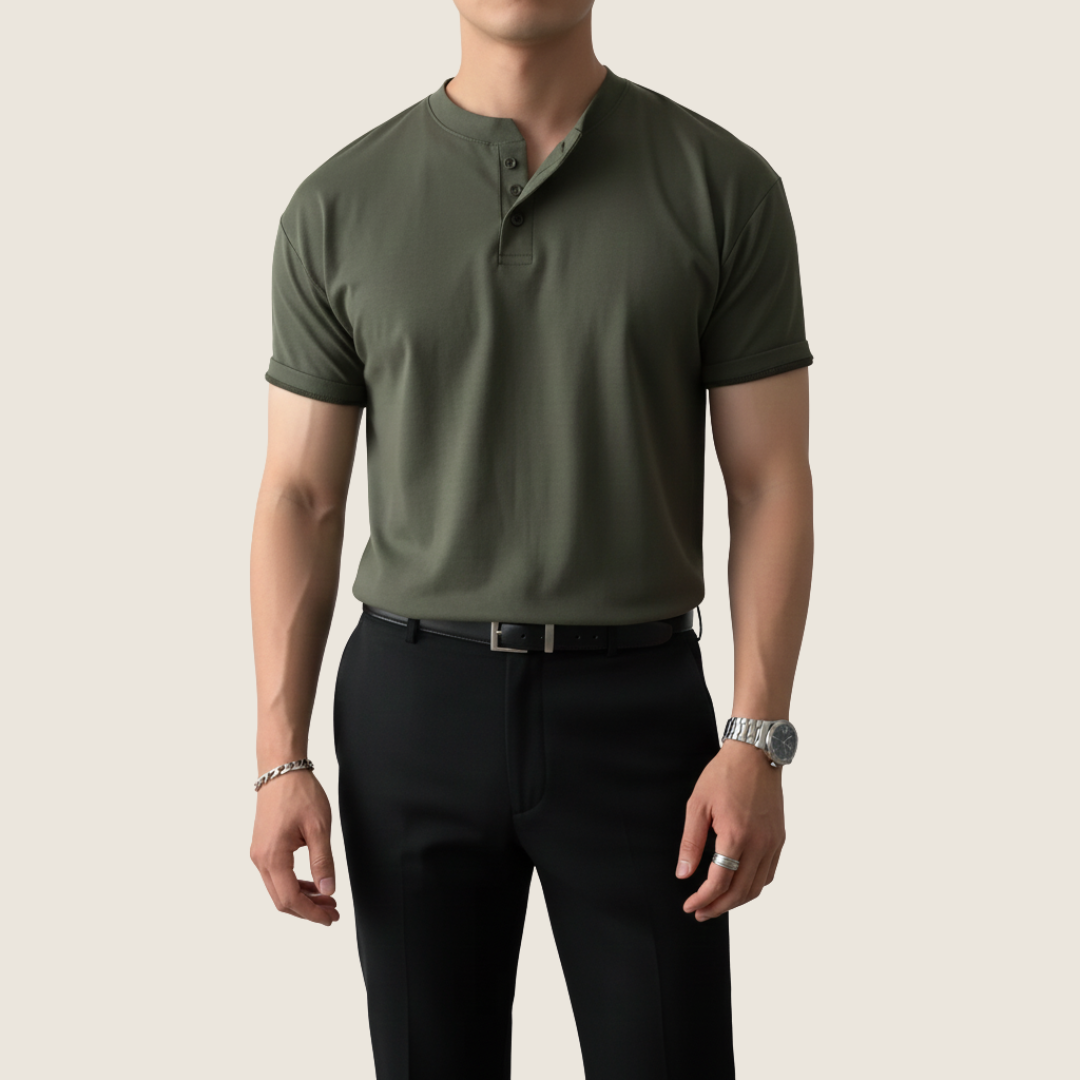 Zacharias | Herren Minimal Knopf Henley Kurzarmshirt