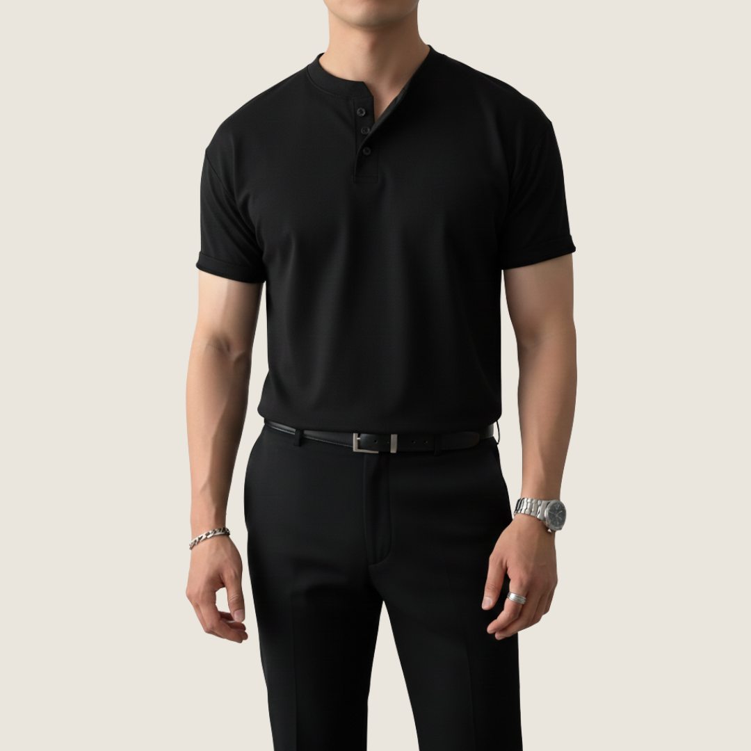 Zacharias | Herren Minimal Knopf Henley Kurzarmshirt
