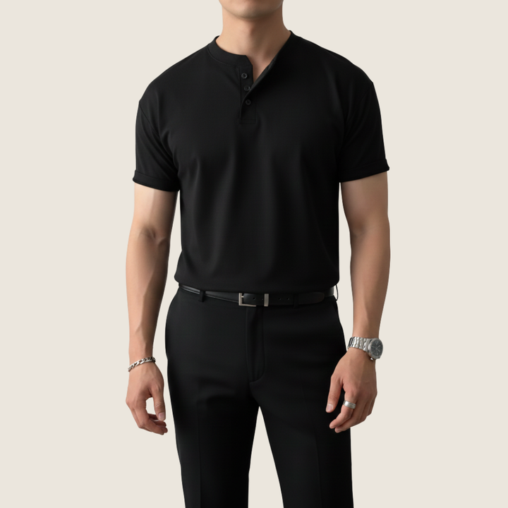 Zacharias | Herren Minimal Knopf Henley Kurzarmshirt