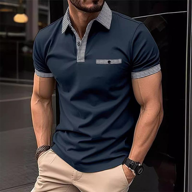 Simon | Herren Karo-Kragen Taschen Polohemd