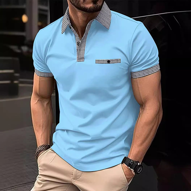 Simon | Herren Karo-Kragen Taschen Polohemd