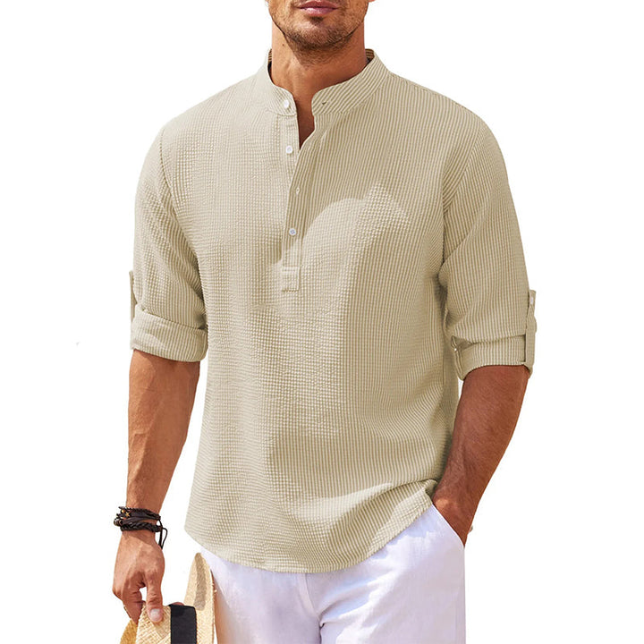 Edgar | Herren Stehkragen Halbknopfleiste Freizeit Shirt