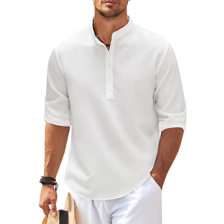 Edgar | Herren Stehkragen Halbknopfleiste Freizeit Shirt