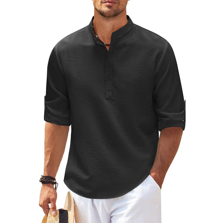 Edgar | Herren Stehkragen Halbknopfleiste Freizeit Shirt